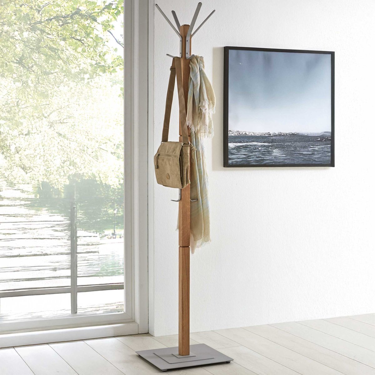 Staande Kapstok | Ø40 X 184 Cm | Wit - Haku - Staande Kapstokken - Bruin - Hout