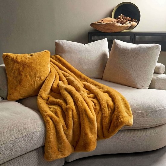 Dutch Decor - ZINZI - plaid 140x180 cm - bontlook - effen kleur - Golden Glow - geel