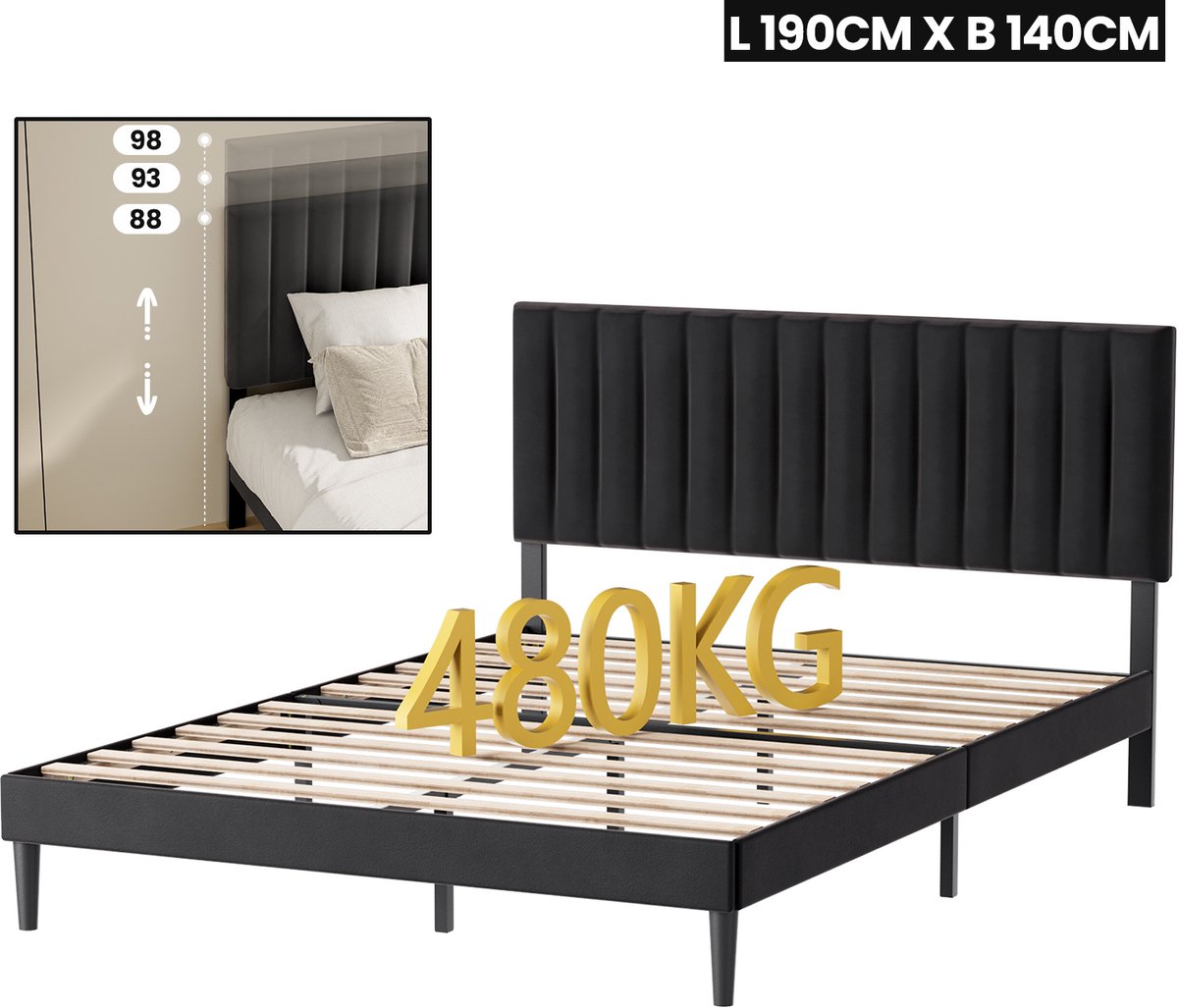 KUTAS heavy duty metalen bedframe - Gestoffeerd bedframe - 140x190 CM - Zwart - Bedplaats 