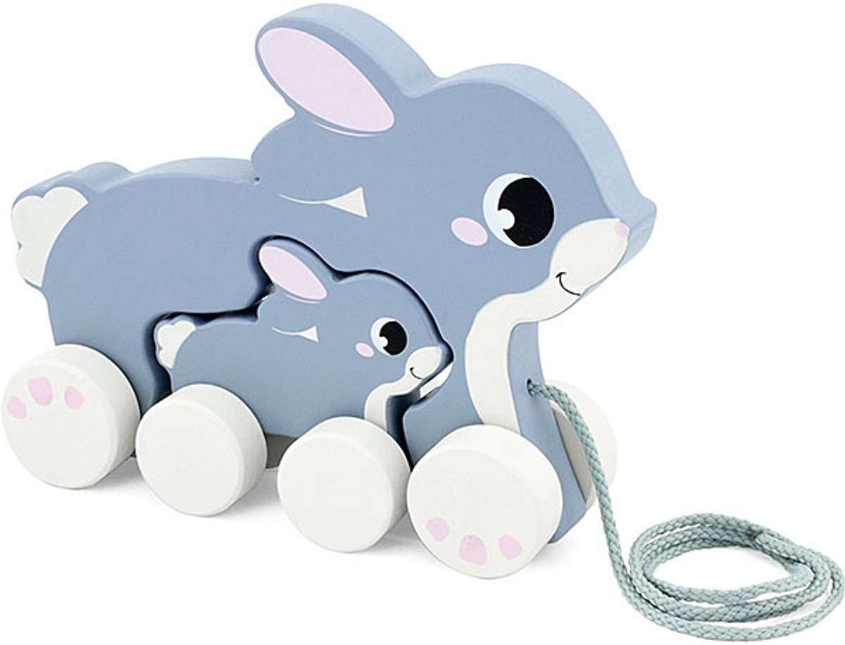 Trekdier Mam Konijn & baby – Hout – Grijs – 19 cm – Ulysse Couleurs d’Enfance