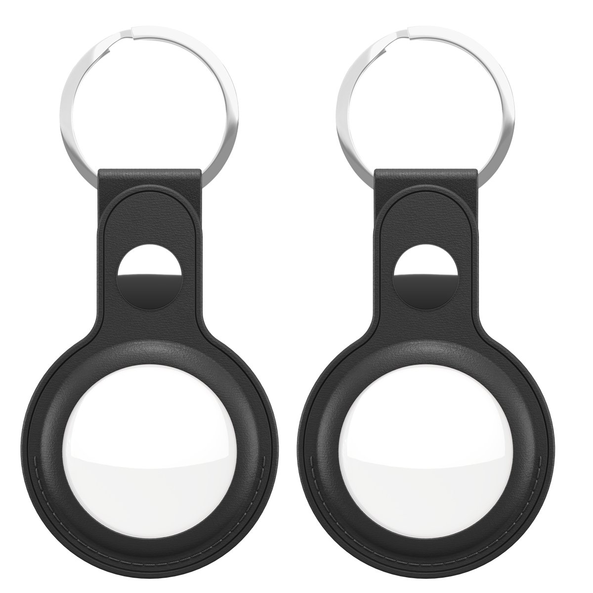 KeyBudz AirTag Sleutelring 2 Pak – Handgemaakt Echt Leder – Veilige Pasvorm voor AirTag – Compatibel met Apple AirTag - Zwart