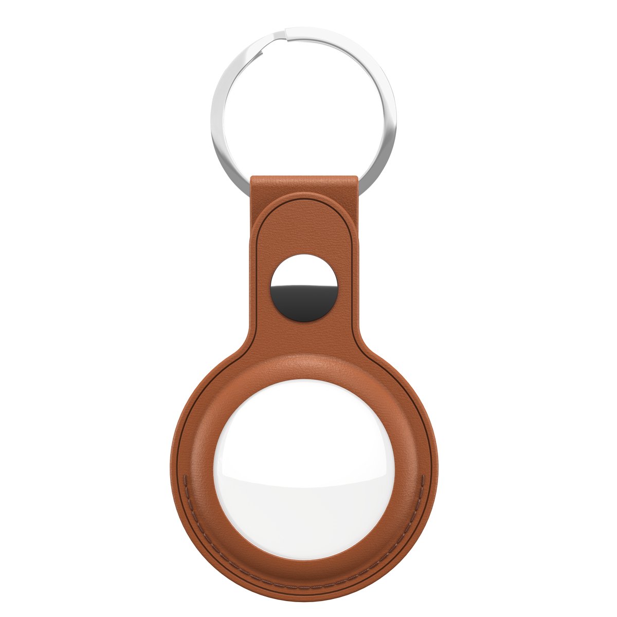 KeyBudz AirTag Sleutelring – Handgemaakt van Echt Leder – Veilige Pasvorm voor je AirTag – Inclusief Haak Stash Zakje - Bruin