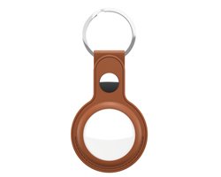 KeyBudz AirTag Sleutelring – Handgemaakt van Echt Leder – Veilige Pasvorm voor je AirTag – Inclusief Haak Stash Zakje - Bruin