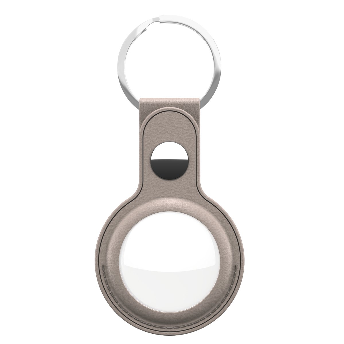KeyBudz AirTag Sleutelring – Handgemaakt van Echt Leder – Veilige Pasvorm voor je AirTag – Inclusief Haak Stash Zakje - Beige