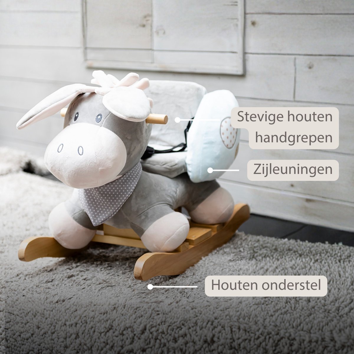 Nattou Cappuccino Hobbelpaard Ezel - 60 cm - Schommelpaard - Baby Speelgoed - Grijs en Blauw — afbeelding 4
