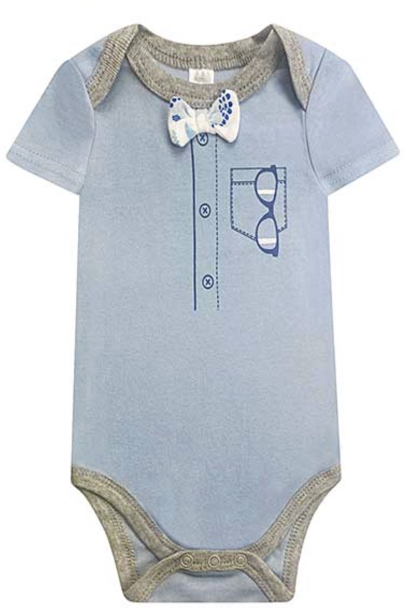 Romper korte mouw Henley-bril - Blauw/Wit/Grijs - Baby Kiss