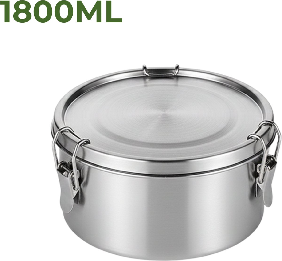 My Green Deal – RVS Ronde Lunchbox 1800ml – Duurzame Broodtrommel & Snackbox – Fruitbakje Volwassenen & Kinderen – Meal Prep Bakje – Lekvrij & Herbruikbaar