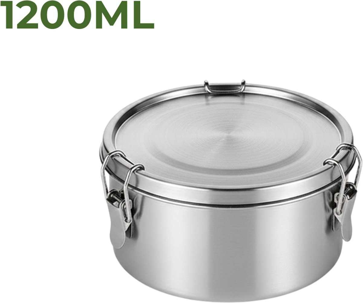 My Green Deal – RVS Ronde Lunchbox 1200ml – Duurzame Broodtrommel & Snackbox – Fruitbakje Volwassenen & Kinderen – Meal Prep Bakje – Lekvrij & Herbruikbaar