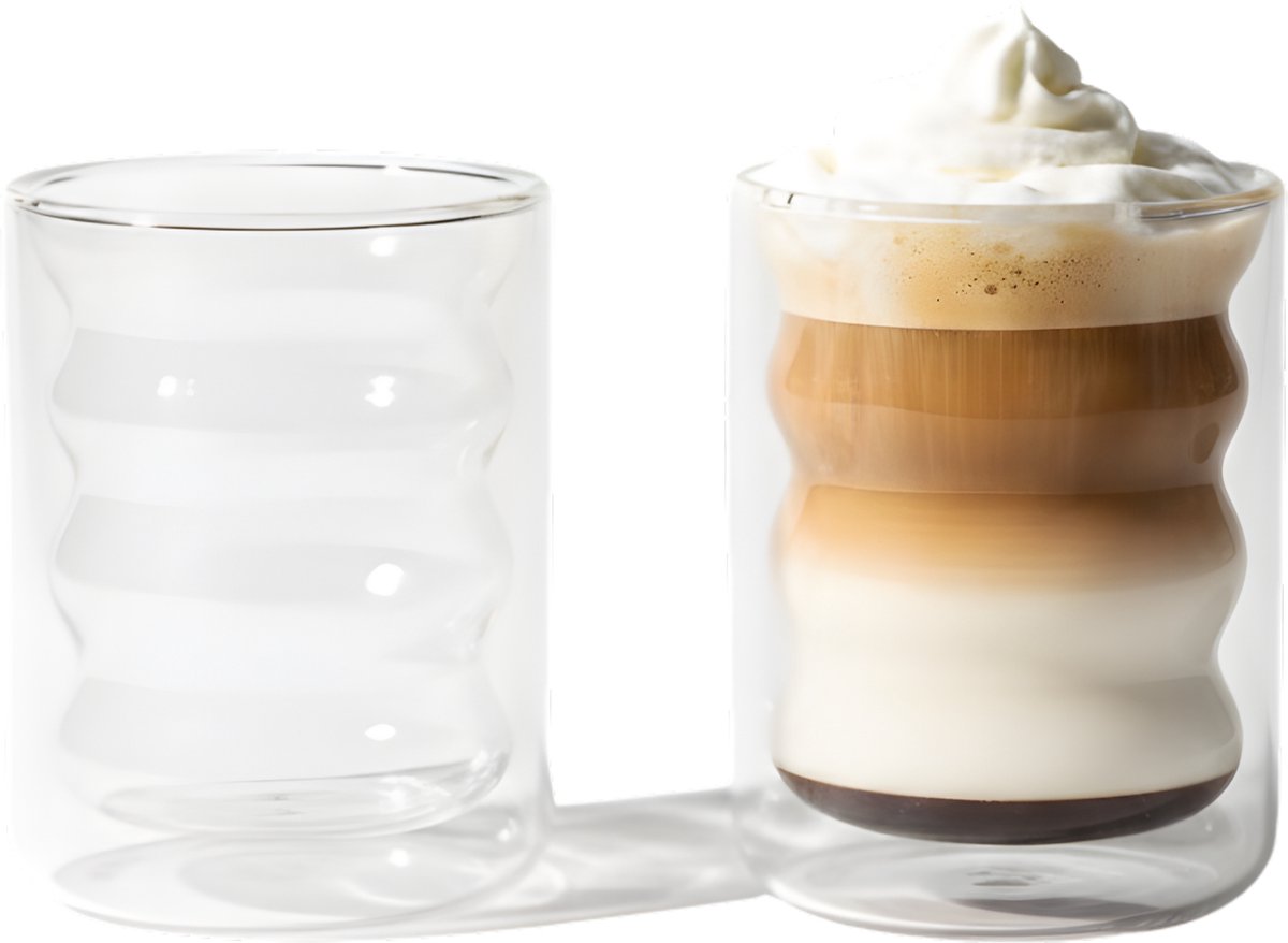 Vamora Velin - Koffieglazen - Thee glazen - Waterglazen - matcha glazen - cappuccino - espresso - Transparant - Dubbelwandig - set van 2 stuks - 200ml