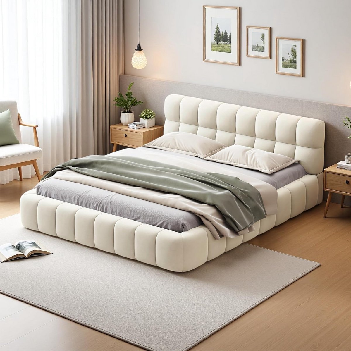 Gestoffeerd Tweepersoonsbed 140x200 met Lattenbodem en Gewatteerd Hoofdbord