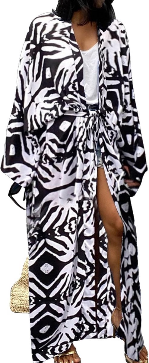 Dames Strandwikkel Jurk Losvallende Lange Kimono Vest Strandkleding