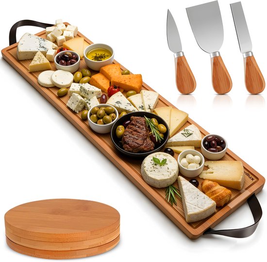 Planche à tapas - Planche Borrel - Planche de service - Planche à fromages - Y compris les couteaux à fromage - Planche à taspas en Bamboe - Services de table à Tapas - ø 35 cm