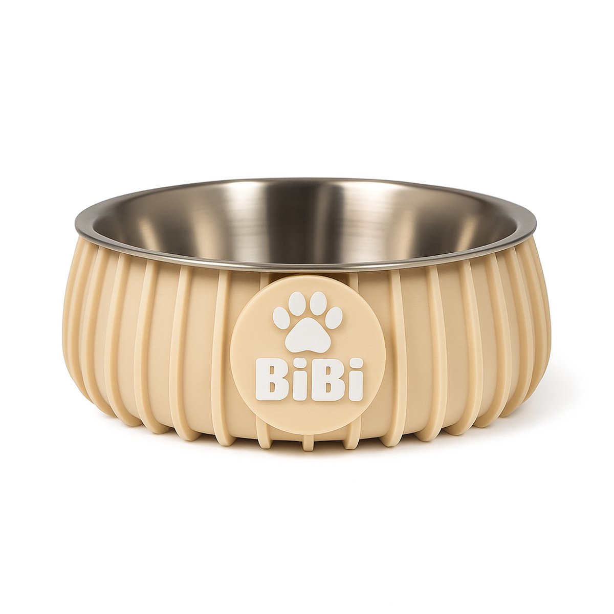 Gepersonaliseerde voerbak met naam – Beige - Honden & katten – 18 cm – Antislip – Met RVS binnenbak – Handgemaakt – Voer- en drinkbak voor huisdieren