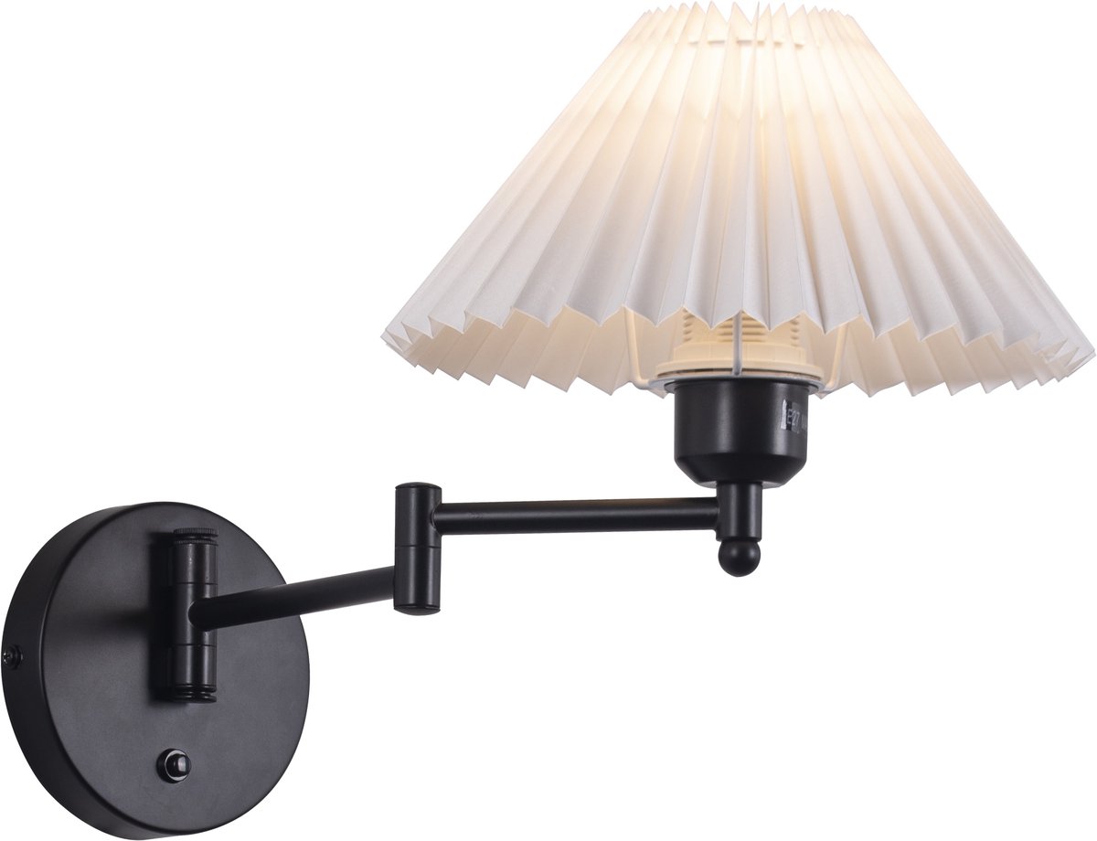 Glitzerlife - Wandspots - Retro stijl - 180 graden draaibaar - E27 - Stoff en metaal - Ø12cm - Witte wandlamp - Vintage binnenverlichting