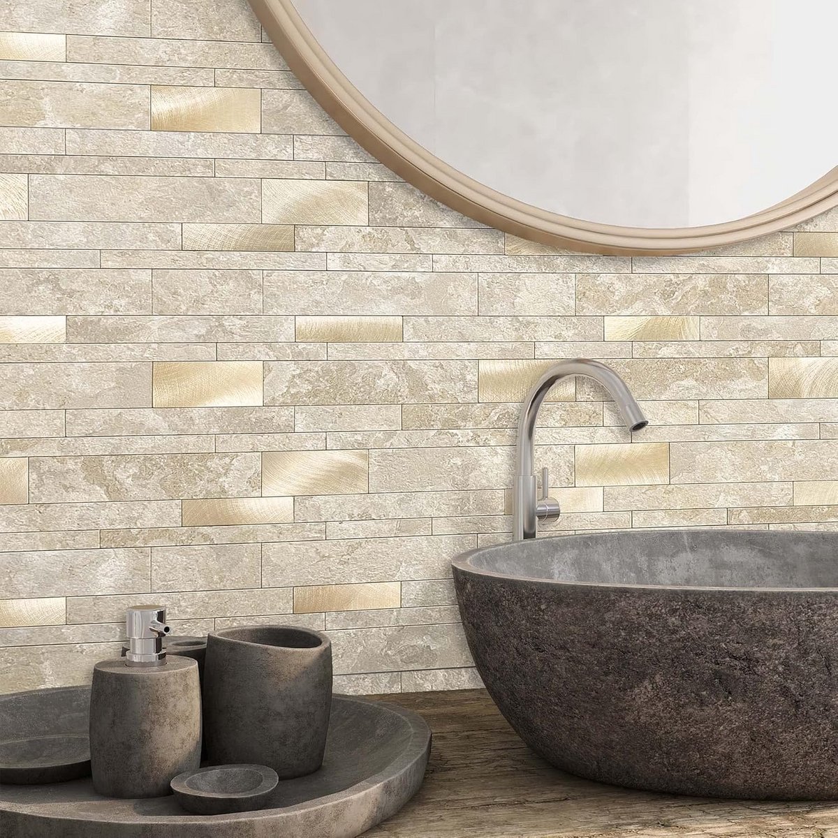 Zelfklevende Keuken Tegels Steenlook Mozaïek Beige Waterdicht (5 Stuks)