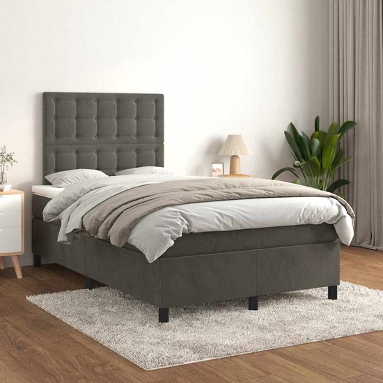 vidaXL - Boxspring - met - matras - fluweel - donkergrijs - 120x190 - cm