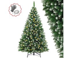 VANKEL Kunstkerstboom met Sneeuweffect - Levensechte PVC Boom - Sneeuwgekuste - 180 cm - Groen-Witte Naalden, 800 Takpunten - Stevige Standaard - Voor een Betoverende Kerstambiance