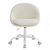Chaise de bureau, chaise longue, chaise de maquillage à hauteur réglable, pivotante à 360°, mobile avec roulettes, cadre en métal robuste et durable, adaptée au bureau, au bureau et à la chambre, 60 x 60 x (80-90) cm, blanc.