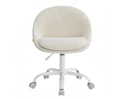 Bureaustoel Teddy Wit - Sherpa / Bouclé Stof - Verstelbare Bureaustoel zonder Armleuning - Kuipstoel op Wielen - Voor Home Office & Make-up Tafel - Scandi Design