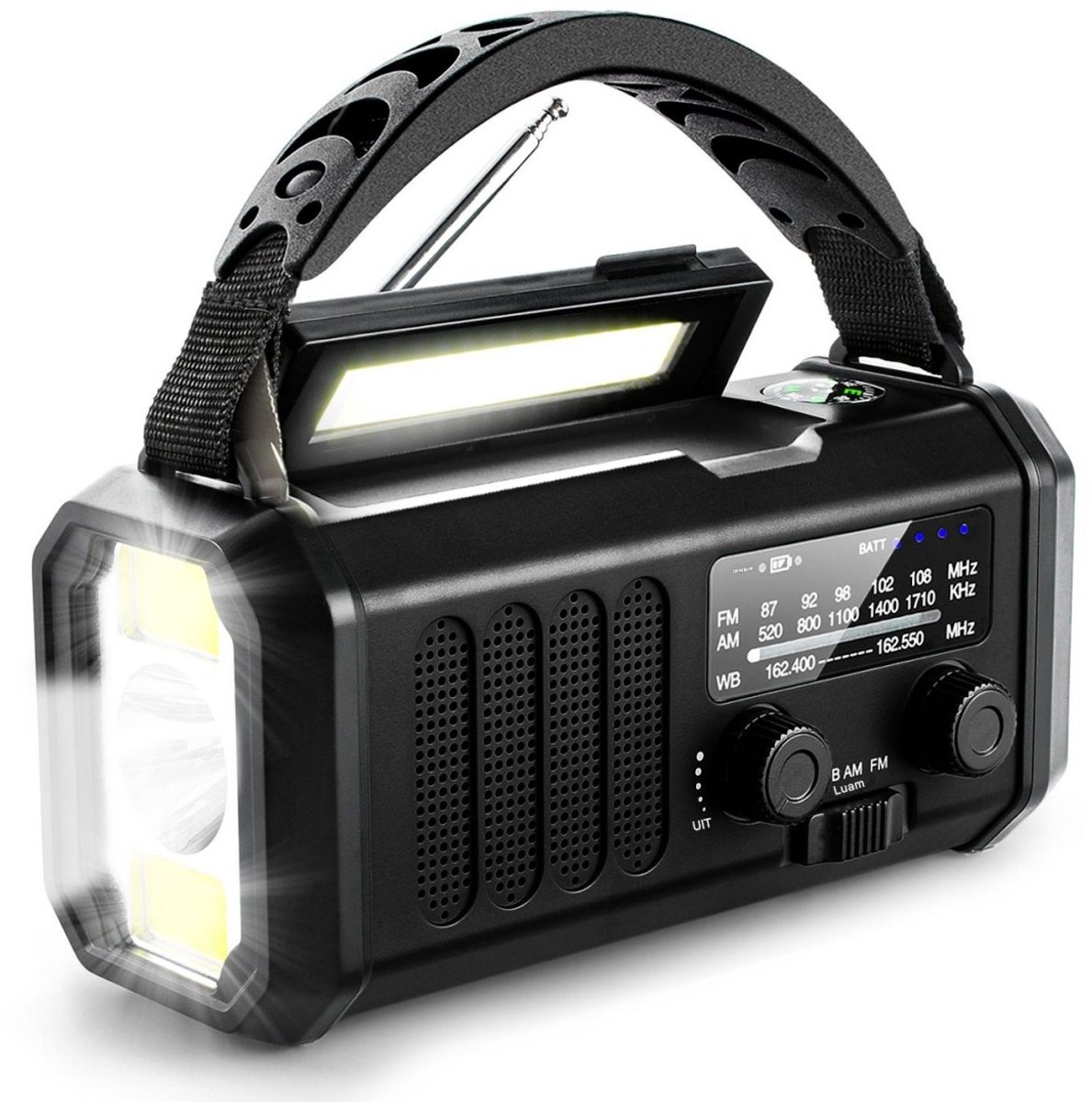 Noodradio - Solar Powerbank - 10000mAh - Handbediende radio - Op zonne-energie - Noodzaklamp voor overleving - Oplaadbare zaklamp - Draadloze noodpowerbank - Zwart