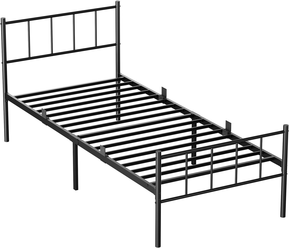 KUTAS heavy duty metalen bedframe - 90 x 200 cm Metalen Bed - met Hoofdeinde - Minimalistisch Bedframe - Stevig - Stil - Anti Slip - Grote Opbergruimte - eenpersoonsbed - Zwart