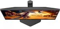 Bovenaanzicht van een 27" AOC gaming monitor met zwarte, hoekige behuizing en een V-vormige standaard met rode accenten.