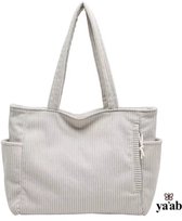 Sac à bandoulière en velours côtelé beige – Modèle compact – Plusieurs compartiments – Pour femmes – ya'ab.