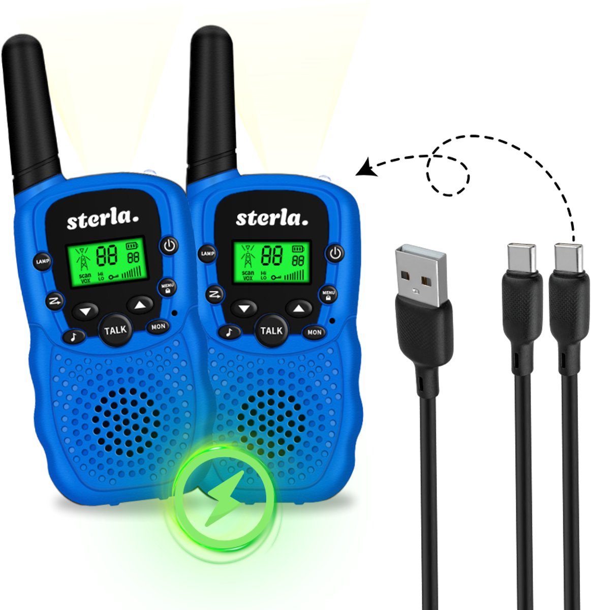 Walkie Talkie Set voor Kinderen - Oplaadbaar USB-C - Bereik tot 3 km - Zaklamp - Valbestendig - Compact en Lichtgewicht - Blauw