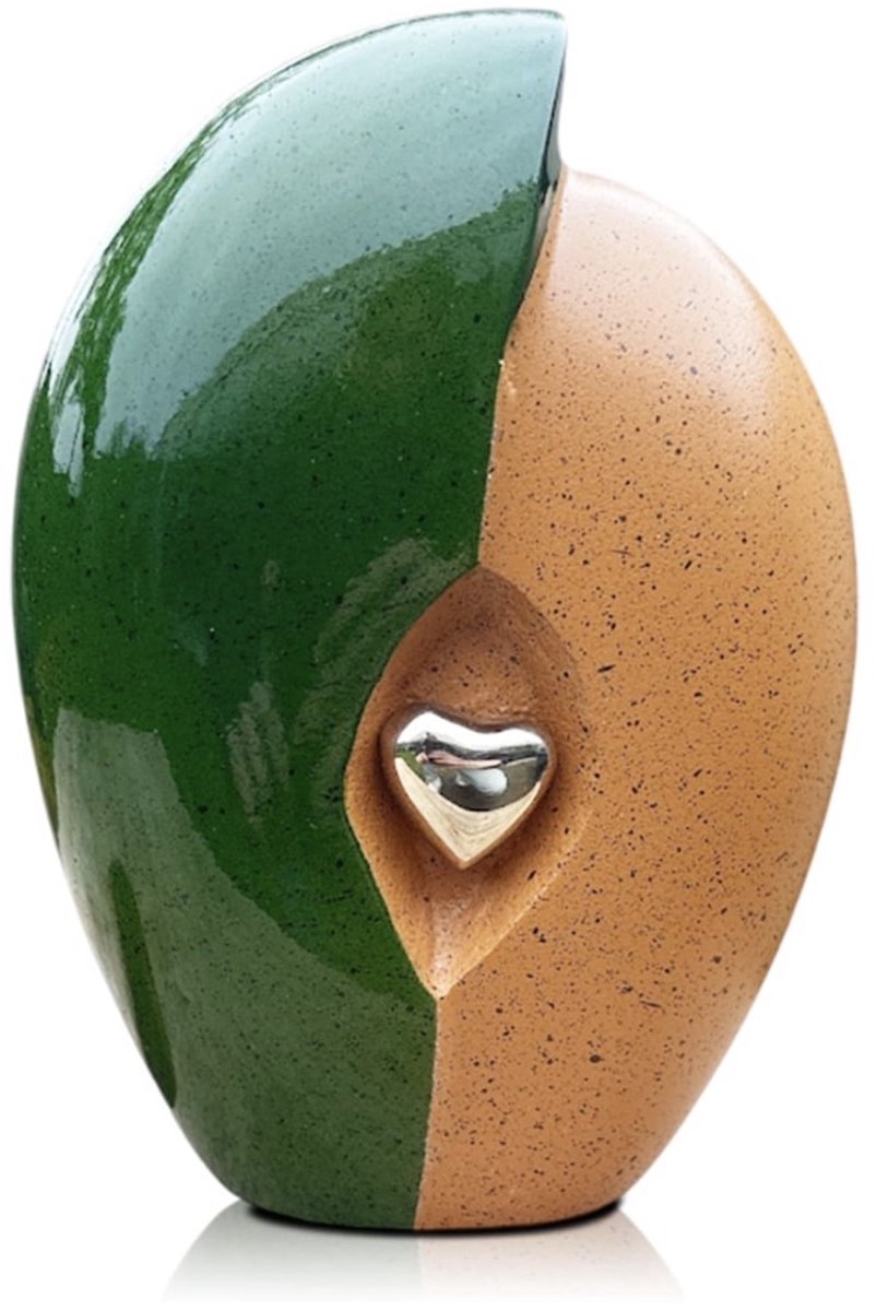 Akerz As Urn - Handgemaakte Hart Urn Groen/Oranje - Crematie Urn - Uniek - Voor Huisdieren of Menselijk As - Crematie As - Decoratie Urn - Hart 0,8 Liter