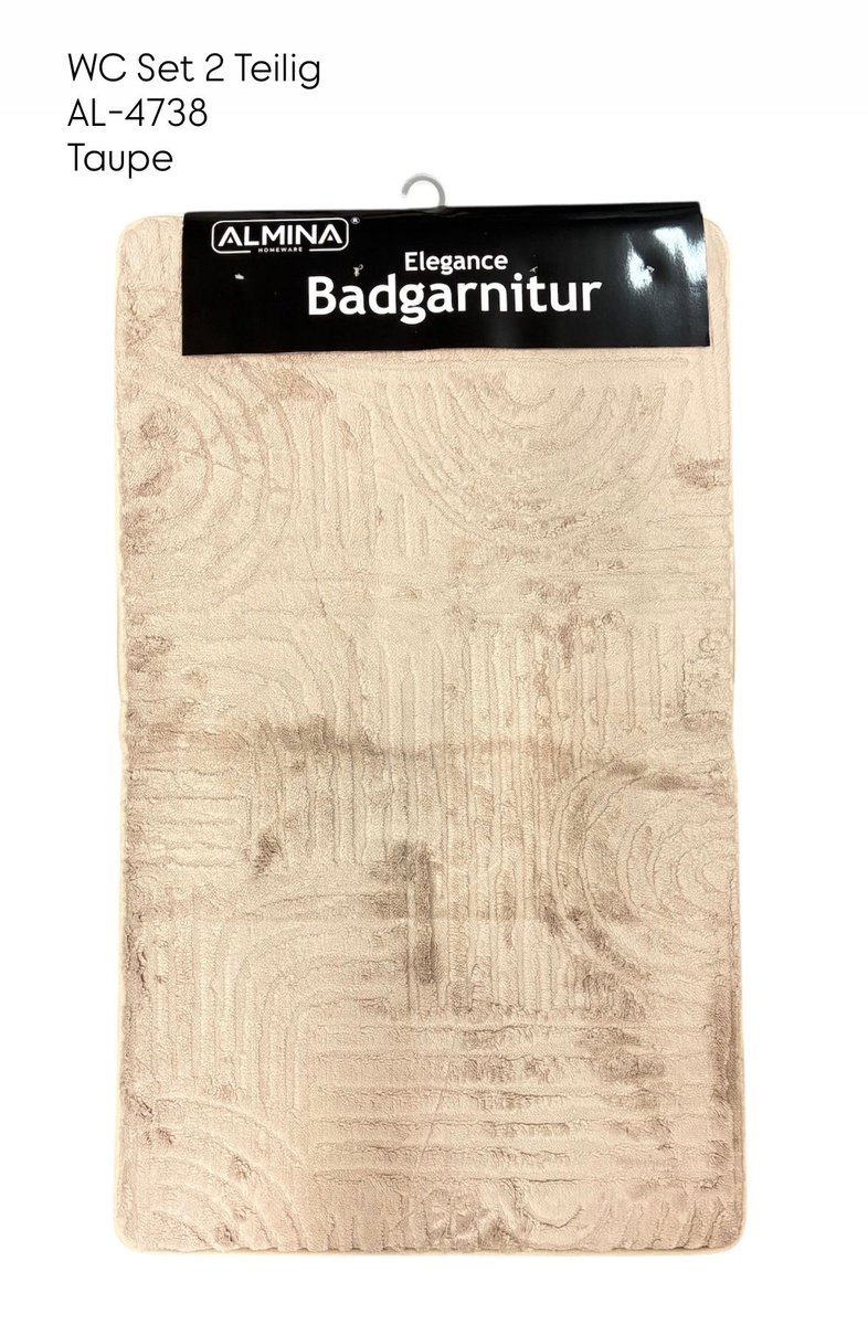 Almina WC Set 2-Delig – Badgarnitur – 60×100 cm + 60×50 cm – Luxe Badmat & Toiletmat – Taupe