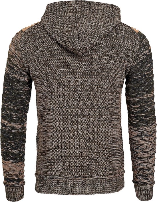 Heren gebreid vest grof gebreid met volledige rits voorsluiting kraag hals voorzakken, Beige, L