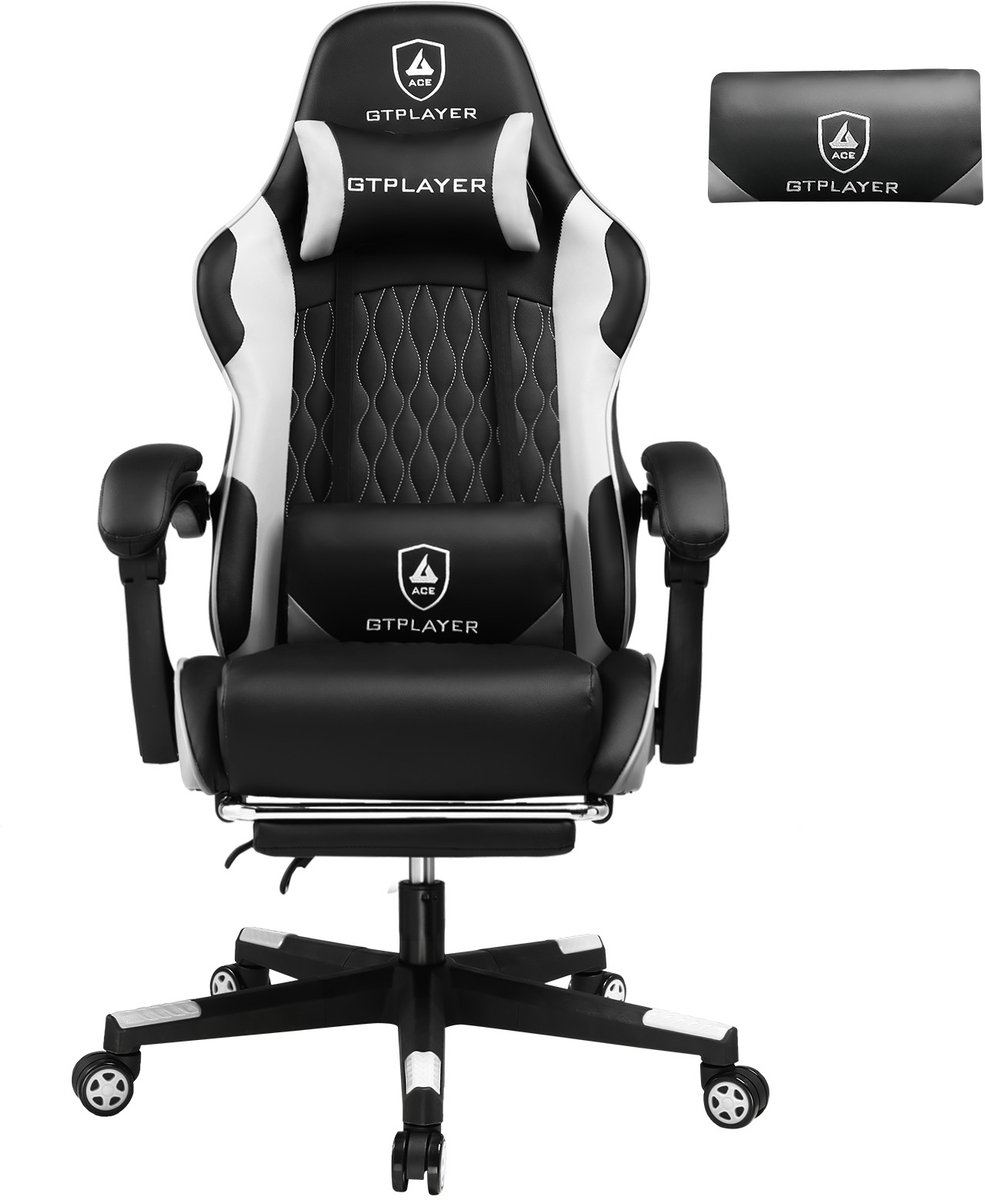 GTPLAYER - Ergonomische Gamingstoel - Met Lendenkussen en Voetensteun - Wit