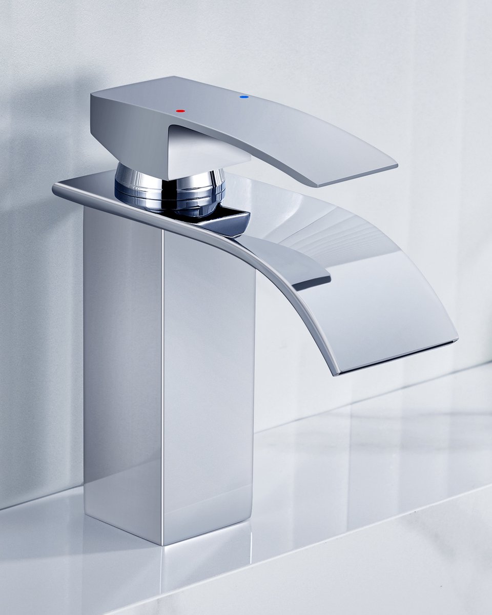 Anycee Max Wastafelkraan - Chroom - Badkamer Kraan - Watervalkraan - Middelhoge uitloop - kompleet - Mengkraan - Waterbesparend - Badkamerkraan