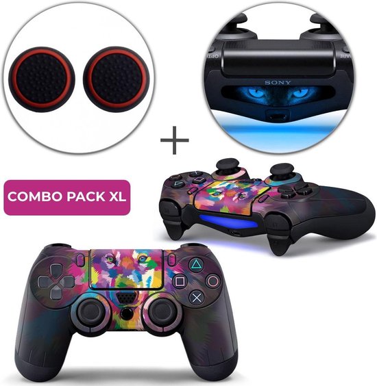 Color Wolf Combo Pack XL – PS4 Controller Skins PlayStation Stickers + Thumb Grips + Lightbar Skin Sticker