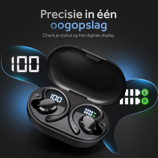 Draadloze Open Oortjes Met Touchscreen – Waterdicht Sportmodel – 40 Uur Batterij – Bluetooth 5.4