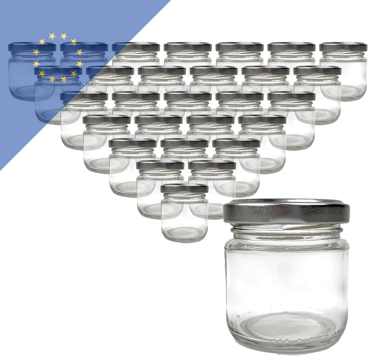 Set van 30 kleine weckpotjes met zilveren deksel 106 ml voor jam en kruiden