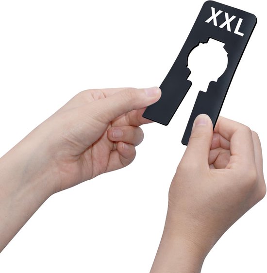 Verpakking van 40 rechthoekige zwarte plastic kledinghangers met maatverdelers, voorgedrukt in 8 maten: XXS, XS, S, M, L, XL, XXL, XXXL (6,35 cm x 12,7 cm, binnendiameter 3,5 cm). — afbeelding 5