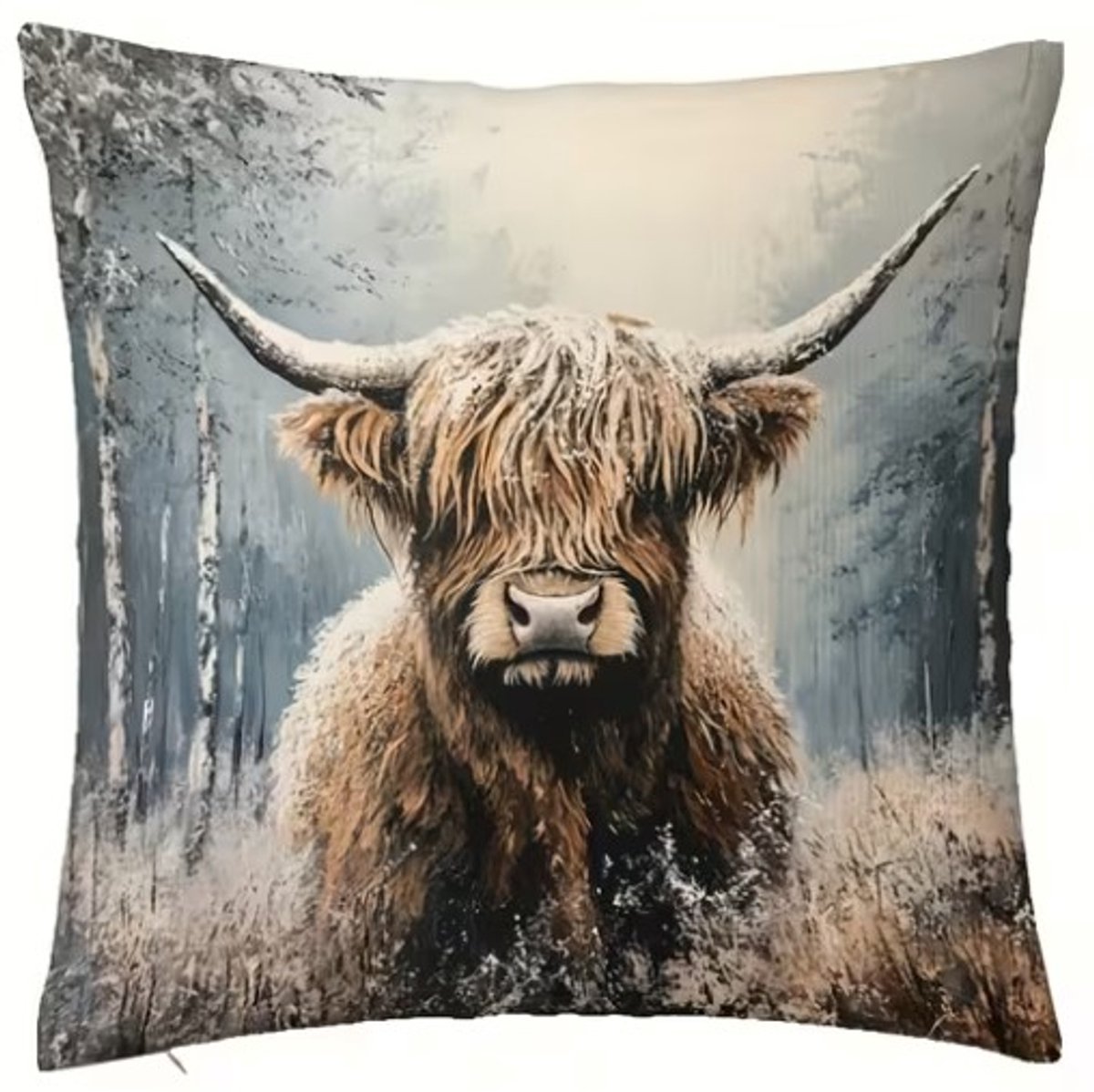 Kussenhoes 1 stuk - 45x45 cm - dubbelzijdig bedrukt - Schotse Hooglander vintage