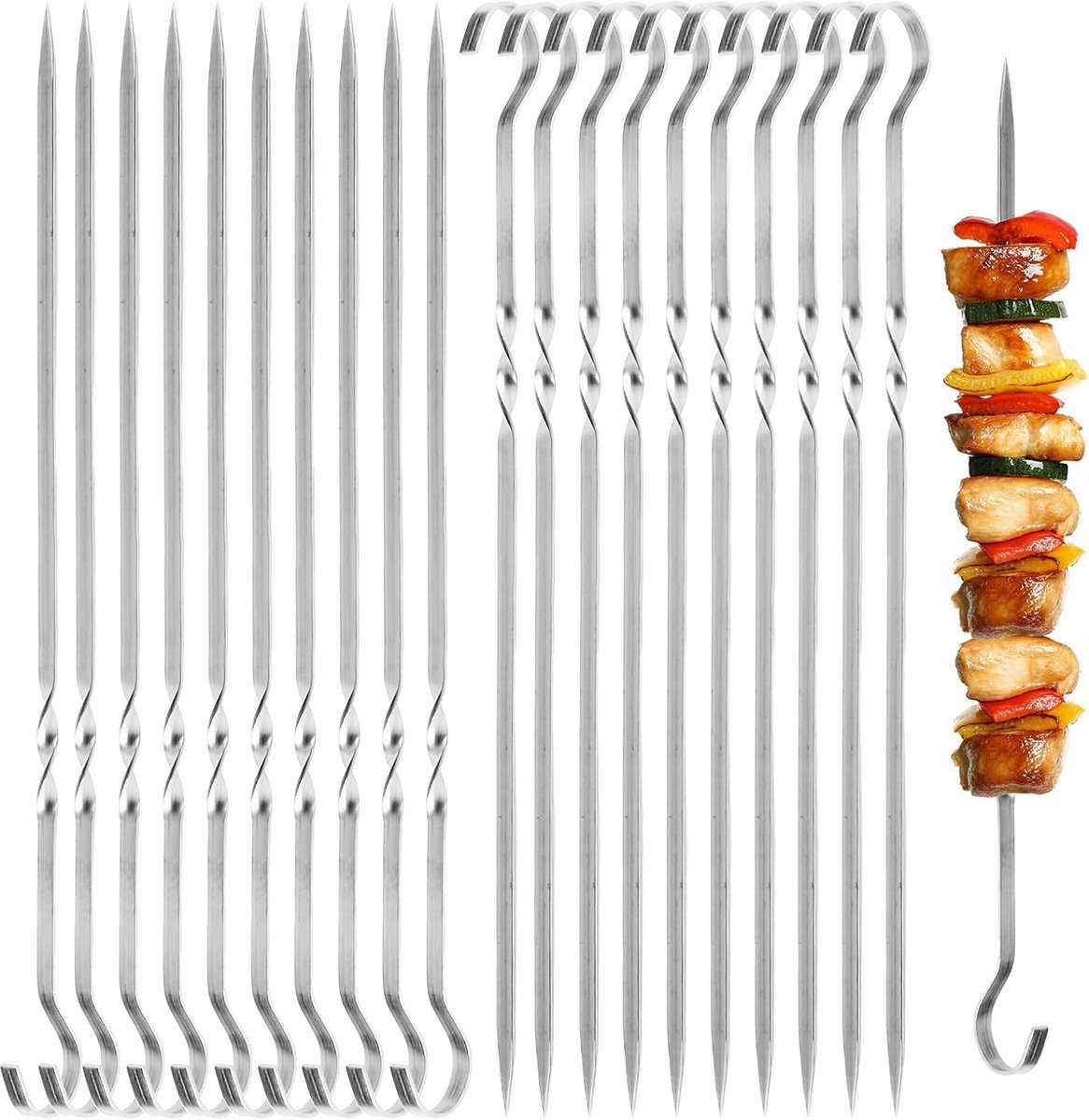 Set van 20 RVS BBQ Spiesjes - 30 cm Extra Sterk voor Vlees, Kebab en Kampvuur
