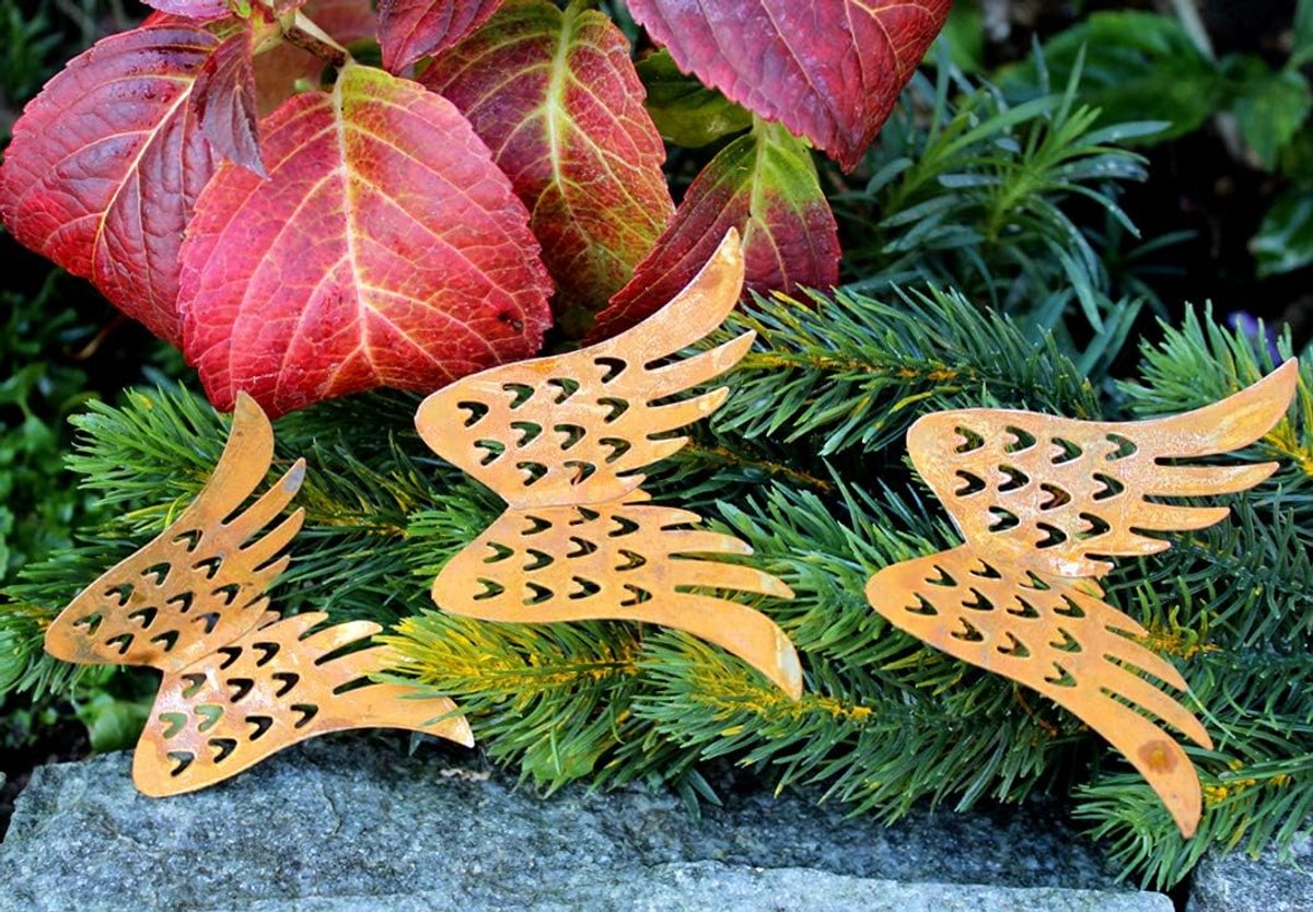 Set van 3 Metalen Engelenvleugels – Duurzame Grafdecoratie en Bloemstuk Accessoire