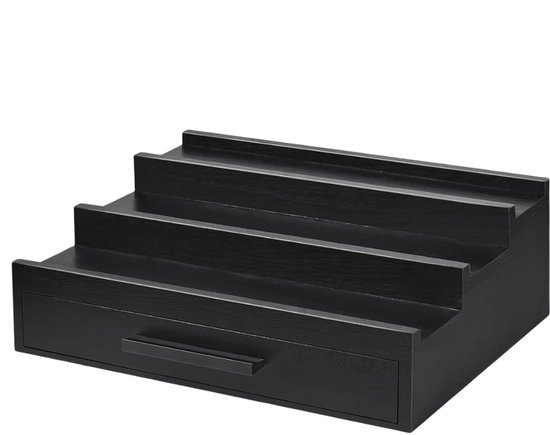 Organisateur de porte-parfums - Porte-parfums à trois niveaux - Support de parfum en bois avec tiroirs - Présentoir de rangement compact pour montres noires, coiffeuse et comptoir de chambre à coucher