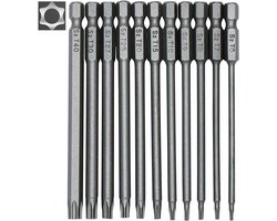 Schroefbits - 11 stuks - schroefbitset - Lange Torx-schroevendraaierset - Holle Torx Bitset - S2 stalen - met beveiligingskop - zeskantschacht - 100mm - T6 T7 T8 T9 T10 T15 T20 T25 T27 T30 T40