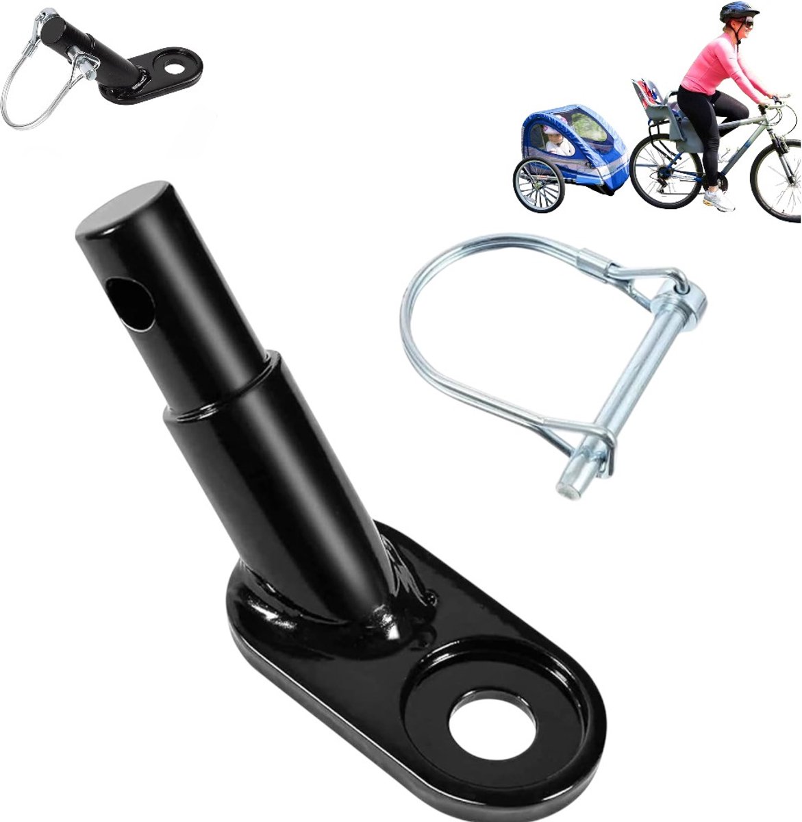 Fietskar Koppeling – 2-Delig Set – Zwaar Staal Constructie – Zwarte Poedercoating – Voor Kinder- en Hondenkar – 12mm Asgat – Universele Fietskoppeling voor Honden – Zwart