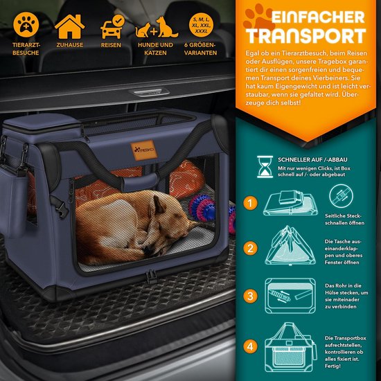 Reisbench hond - Draagtas hond - Transportbox - 61x42x42 cm - Zwart