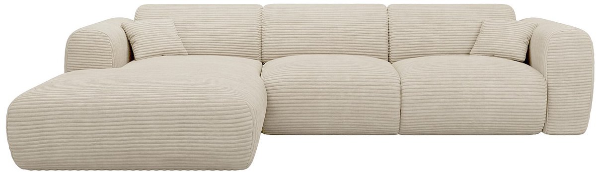 Vente-unique Grote hoekbank met hoek links van beige ribfluweel POGNI van Maison Céphy