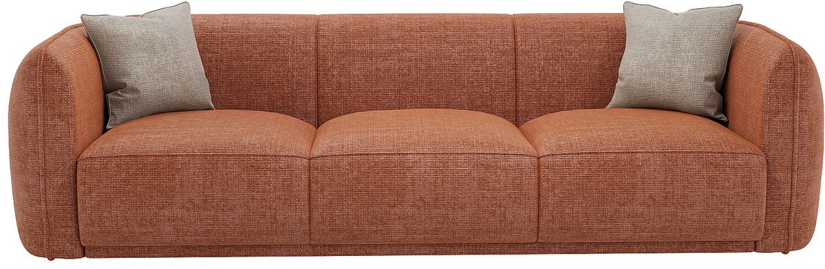 Vente-unique Driezitsbank van terracottakleurige chenillestof JUNETI