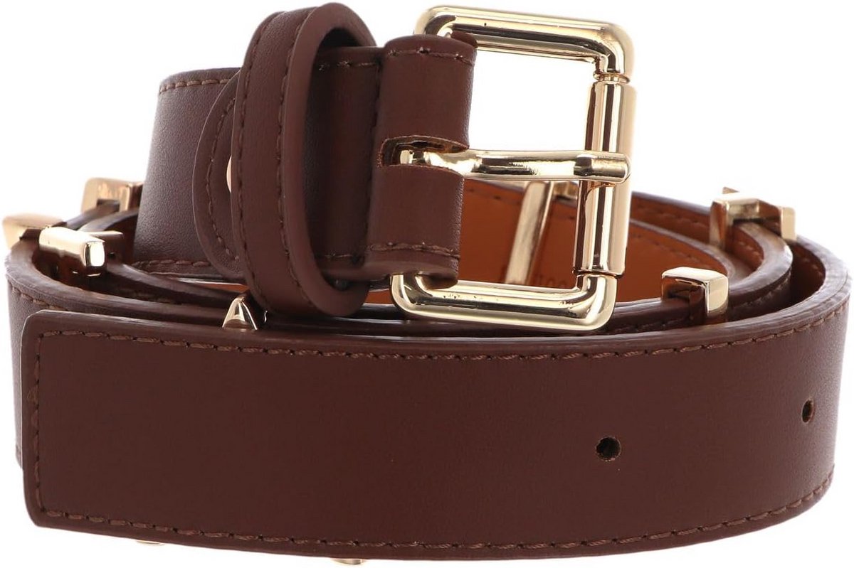 Dames leren riem met gouden gesp, verstelbaar, Caffè/Oro