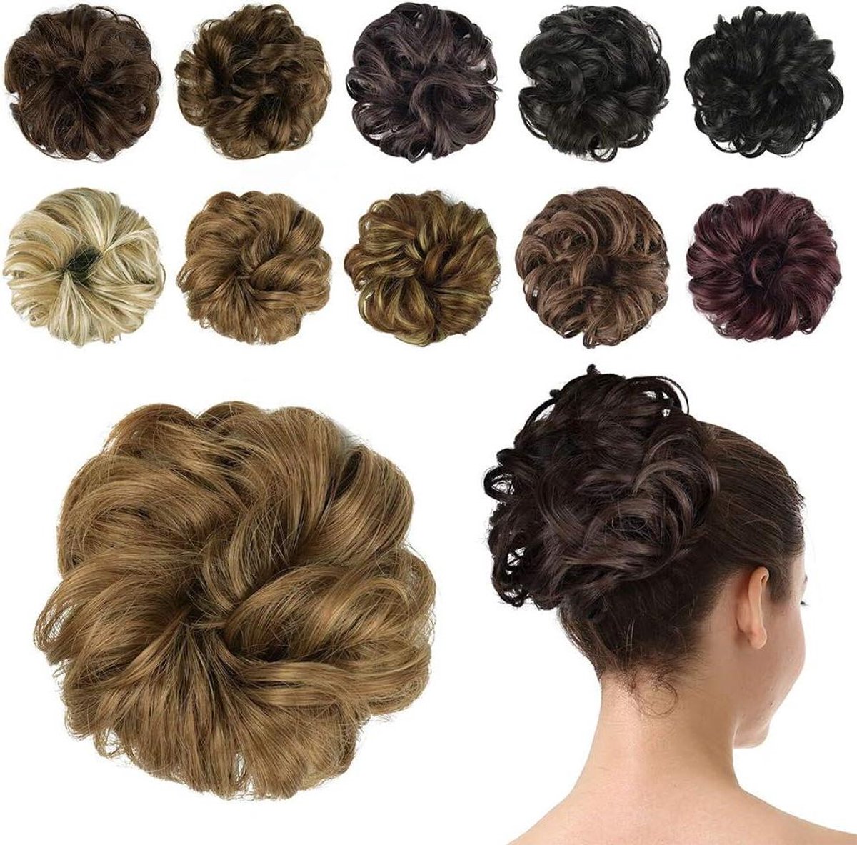 Provento - Synthetisch Haarstukje voor Dames - Golvende Haar Bun Scrunchies - Messy Look - Haarextensies - Haarstuk - 40g