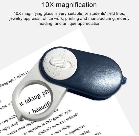 Qukaim Pocket Vergrootglas Pocket Vergrootglas 10X, Dubbellaagse Lenzen Opvouwbare Handheld Mini Vergrootglas met LED Licht, Sleutelhanger Ontwerp voor Gemakkelijk Dragen Qukaim Pocket Vergrootglas Pocket Vergrootglas 10X, Dubbellaagse Lenzen Opvouwbare Handheld Mini Vergrootglas met LED Licht, Sleutelhanger Ontwerp voor Gemakkelijk Dragen
