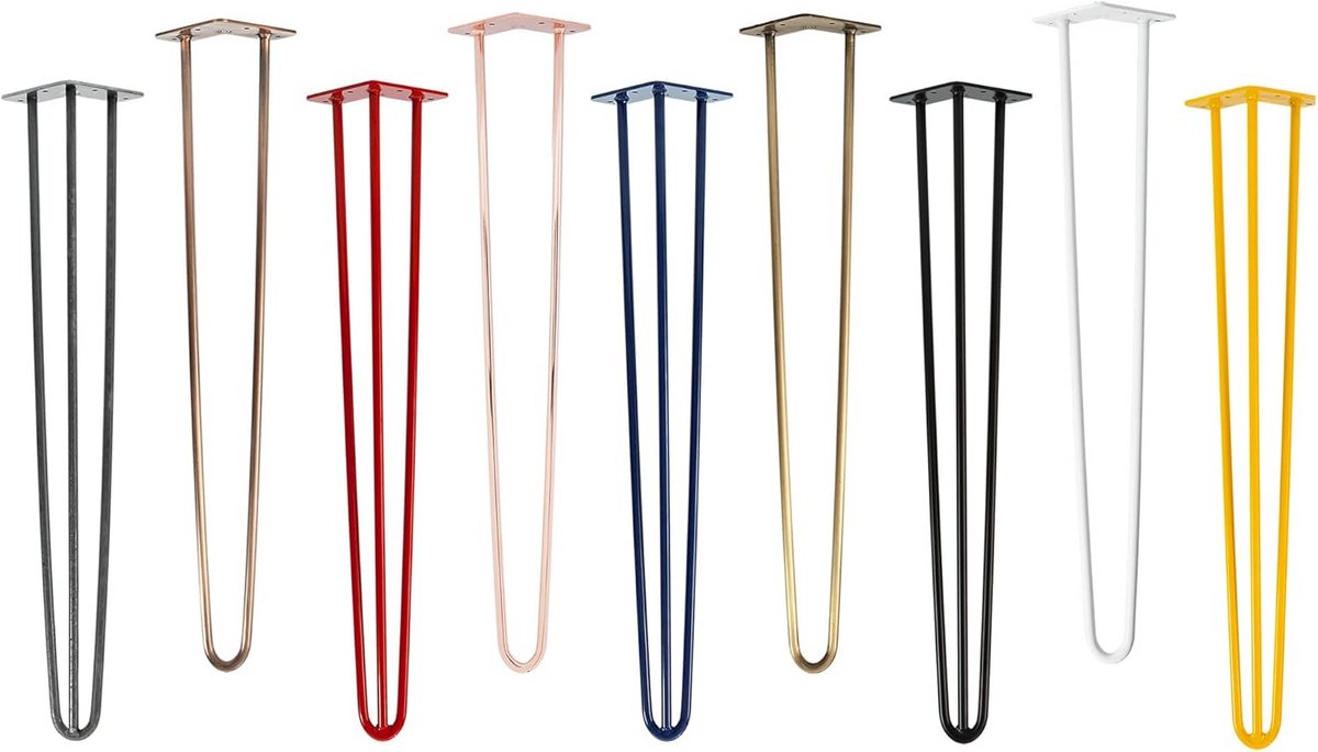 4x Set Metalen Tafelpoten Hairpin Legs | Diverse Maten en Kleuren | 71cm Hoog 3-Streeps Design